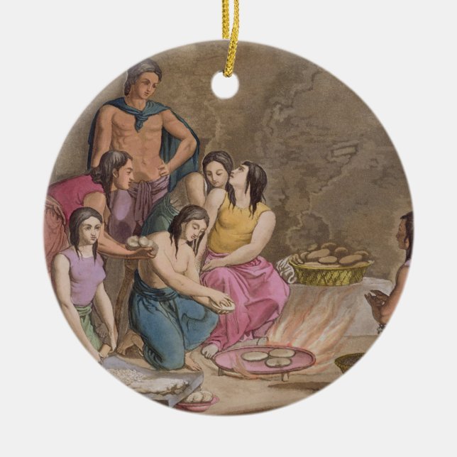 Aztec women making maize bread, Mexico, from 'Le C Ceramic Ornament (Front)