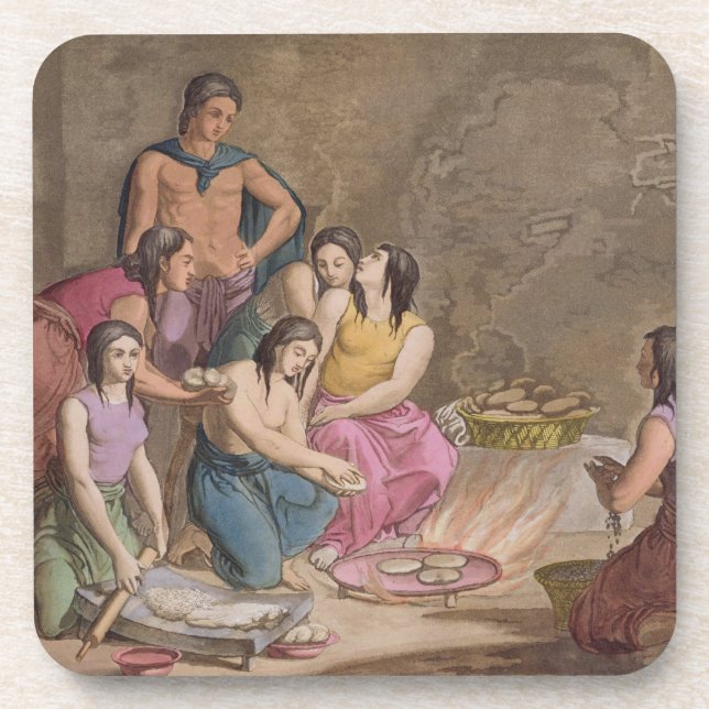 Aztec women making maize bread, Mexico, from 'Le C Coaster (Front)