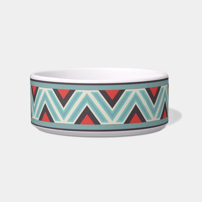 Aztec Zig Zag and Stripes Blue Red Pattern Bowl (Front)