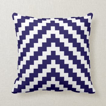 Aztec Zigzag In Cobalt Blue And White Throw Pillow by AnyTownArt at Zazzle