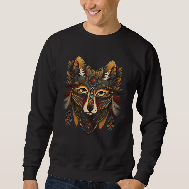 Azteca Fox Illustration Traditional Mexico Animal Sweatshirt (Front)