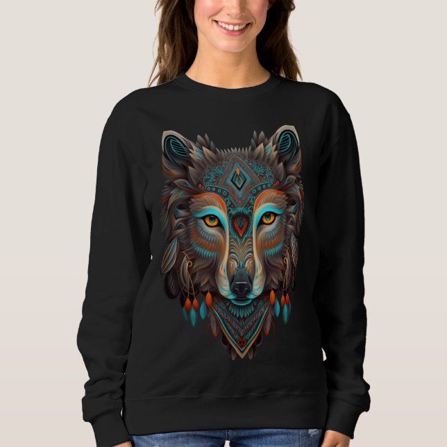 Azteca Wolf Traditional Mexican Ancient Aztec Mexi Sweatshirt (Front)