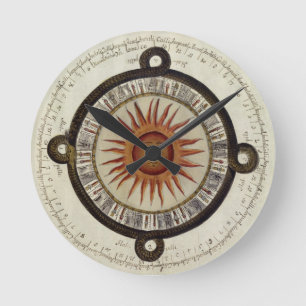 Aztecs Mexican Calendar Sundial Sun 1790 vintage Round Clock