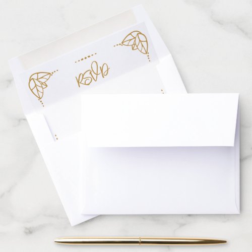 Aztek Gold Color Leaf Trio Dots Frame RSVP Wedding Envelope Liner