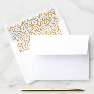 Aztek Gold Color Leaves Outline Pattern Wedding Envelope Liner