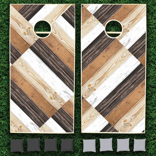 Aztek Rustic Boho Brown White Diagonal Cornhole Set