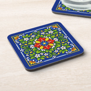 Azul Flor Grande— Mediterranean Azulejo Beverage Coaster