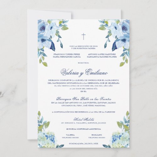 Azul Invitacin de Boda Catolica Formal Wedding Invitation