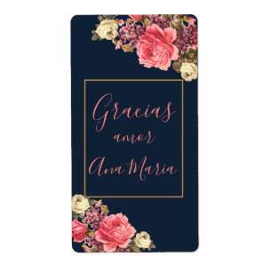 Azul marino Rosa "infundida de amor" personalizada Label