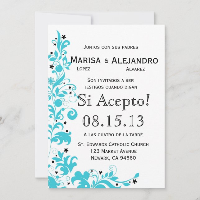 Azul Y Blanco Invitacion de Boda en español Invitation (Front)