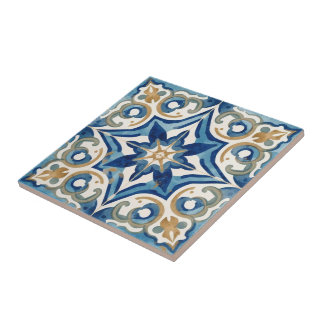 Azulejo blue and beige mosaic vintage bulk ceramic tile