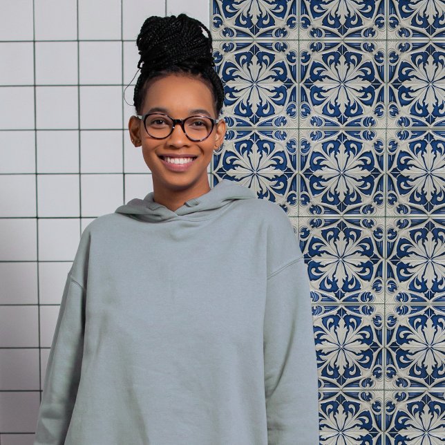 Azulejo Blue and White Symmetrical Floral Ceramic Tile (Creator Uploaded)