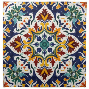 Azulejo blue Mediterranean wedding printed Cloth Napkin