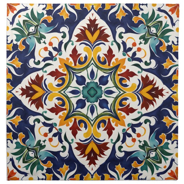 Azulejo blue Mediterranean wedding printed Cloth Napkin (Front)