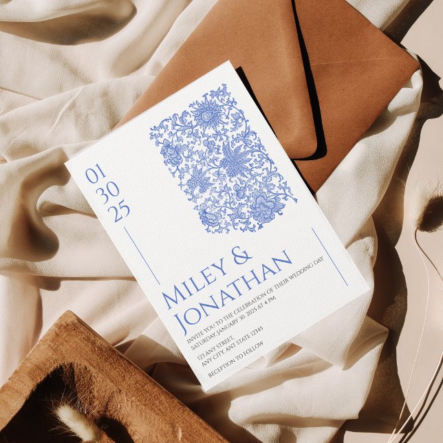 Azulejo Blue Porcelain Floral Antique Wedding Invitation (Creator Uploaded)