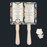 Azulejo blue Talavera Mexican wedding program Hand Fan<br><div class="desc">Azulejo blue Portuguese Talavera tiles vintage Mexican wedding program hand fan,  Mediterranean ornate Talavera tile pattern wedding program Hacienda style wedding stationery</div>