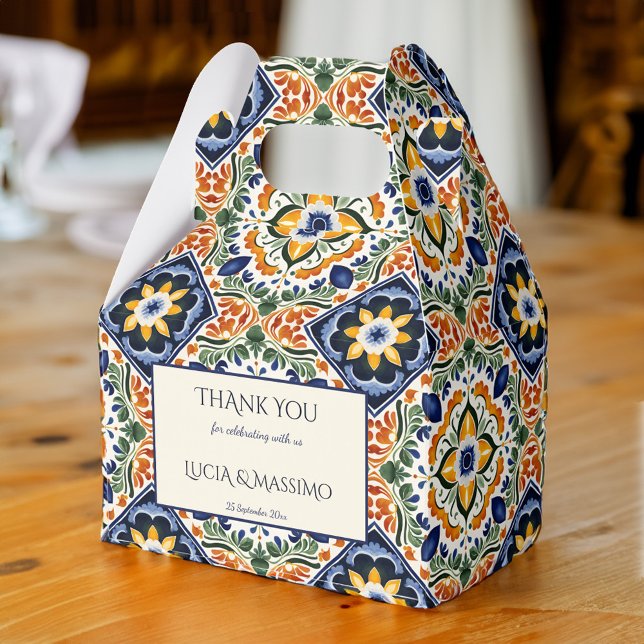 Azulejo blue Talavera vintage Mexican wedding Favor Boxes (Azulejo blue Talavera Mediterranean vintage Mexican wedding personalized printed Favor Boxes)