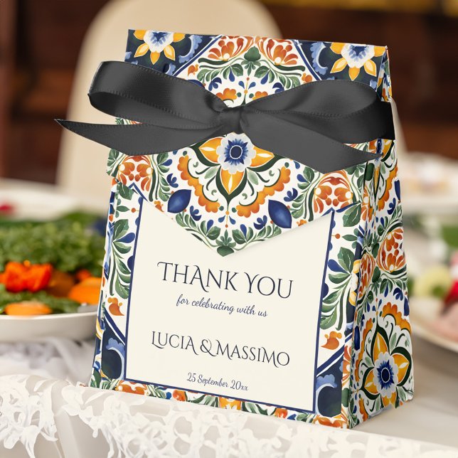 Azulejo blue Talavera vintage Mexican wedding Favor Boxes (Azulejo blue Talavera Spanish Mediterranean vintage Mexican wedding Favor Boxes wedding favors)