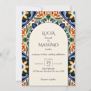 Azulejo blue Talavera vintage Mexican wedding Invitation