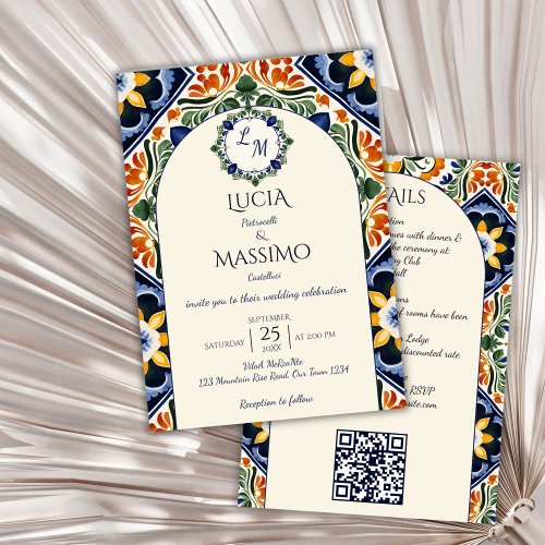 Azulejo blue Talavera vintage Mexican wedding Invitation