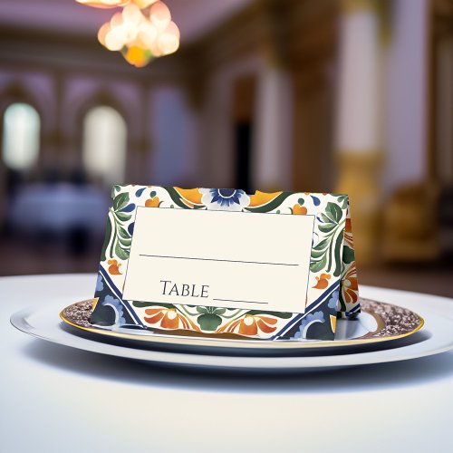 Azulejo blue Talavera vintage Mexican wedding Place Card