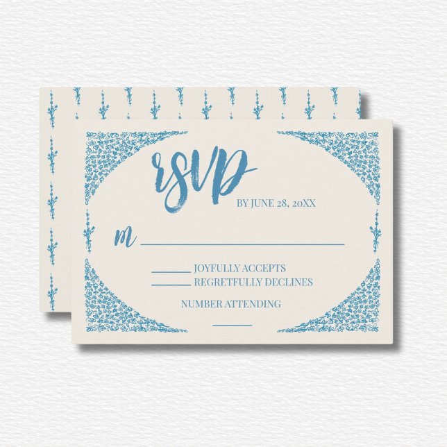 Azulejo Blue Wedding RSVP Card (Creator Uploaded)