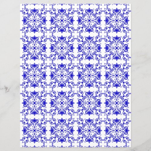 Azulejo Blue White Pattern A01 Scrapbook Paper