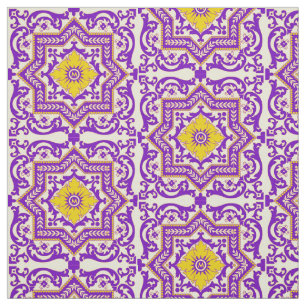 Azulejo Ceramic Vintage Style Ornament Monogram Fabric