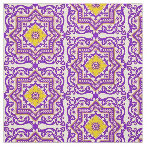 Azulejo Ceramic Vintage Style Ornament Monogram Fabric