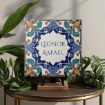 Azulejo Colorful Custom Name Plate Plaque Sign  Ceramic Tile<br><div class="desc">Azulejo Mediterranean Colorful Custom Name Plate House Plaque Sign. You can edit the text in the center, change the font, change the color, size, etc. Gift these tiles as custom name coasters for each family member, for friends or teams, use them for home accents on your bookshelves, in your living...</div>