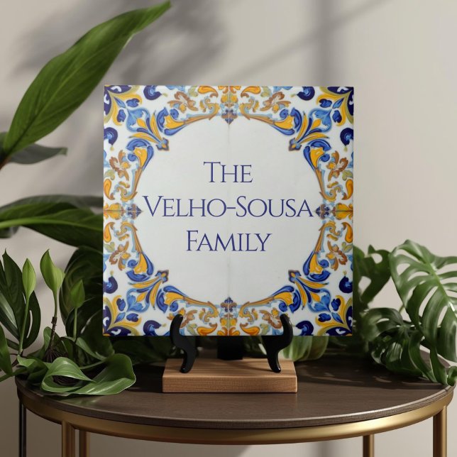 Azulejo Colorful Custom Name Plate Plaque Sign  Ceramic Tile (Azulejo Mediterranean Blue & White Custom House Name Or Family Name Plaque Sign Square Ceramic Tile)