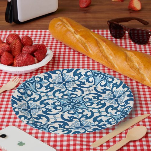 Azulejo Fleur De Lis Style Pattern BBQ Party Paper Plates