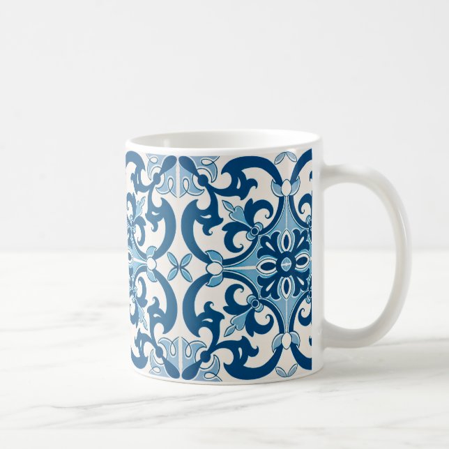 Azulejo Fleur De Lis Style Pattern Coffee Mug (Right)