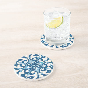 Azulejo Fleur De Lis Style Pattern Drink Coaster