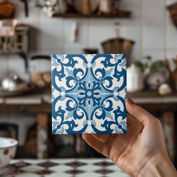 Azulejo Fleur De Lis Style Pattern Tile by wheresmymojo at Zazzle
