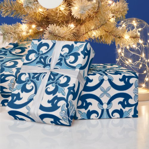 Azulejo Fleur De Lis Style Pattern Wrapping Paper