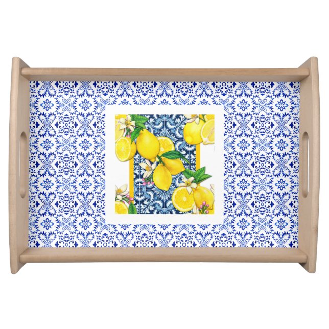 Azulejo grecian lemon Portuguese tiles summer Serving Tray (Front)