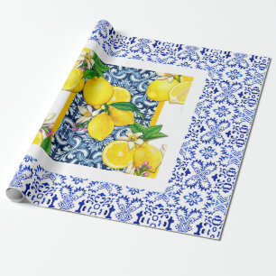 Azulejo grecian lemon Portuguese tiles Wrapping Paper