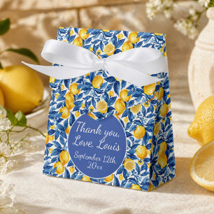 Azulejo Lemons Blue Leaves Baby Shower Favor Boxes