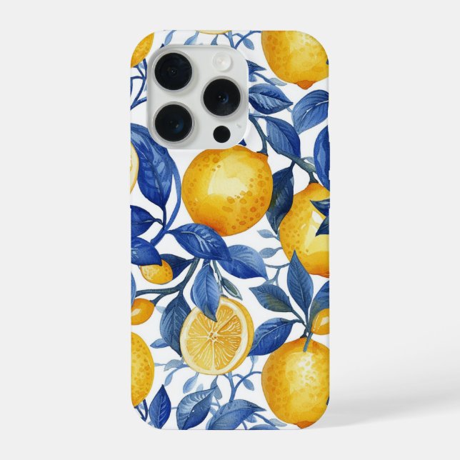 Azulejo Lemons Blue Leaves  iPhone Case (Back)