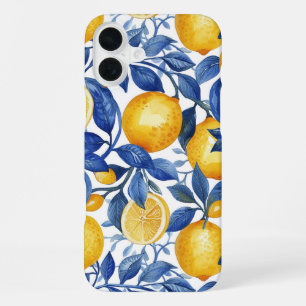 Azulejo Lemons Blue Leaves  iPhone 16 Plus Case
