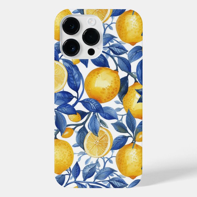 Azulejo Lemons Blue Leaves  iPhone Case (Back)