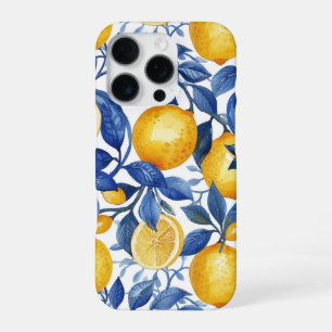 Azulejo Lemons Blue Leaves iPhone 16 Pro Case