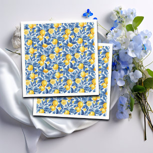 Azulejo Lemons Blue Leaves  Napkins