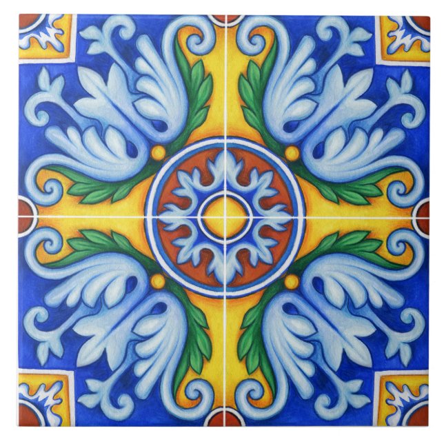 Azulejo Lisbon Patterned Talavera Ceramic Design  Ceramic Tile (Front)