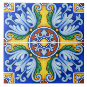 Azulejo Lisbon Patterned Talavera Ceramic Design  Tile