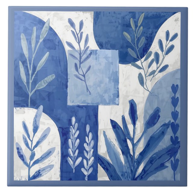 Azulejo Mediterranean Blue White Ceramic Tile (Front)