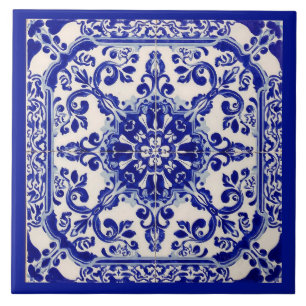 Azulejo Mediterranean Blue White Ceramic Tile