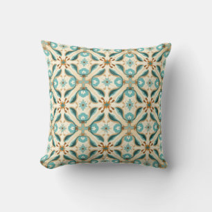 Azulejo Minty Mocha Mosaic Throw Pillow