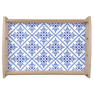 azulejo mosaic tile pattern from Portugal in blue Serving Tray